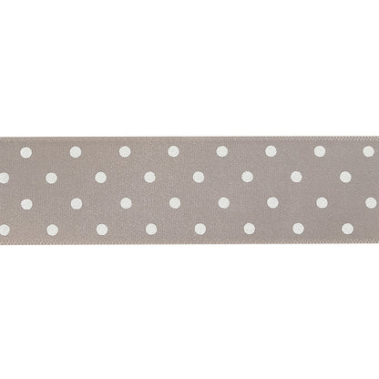 Gray and White Polka Dots Satin Ribbon - 1" Detail