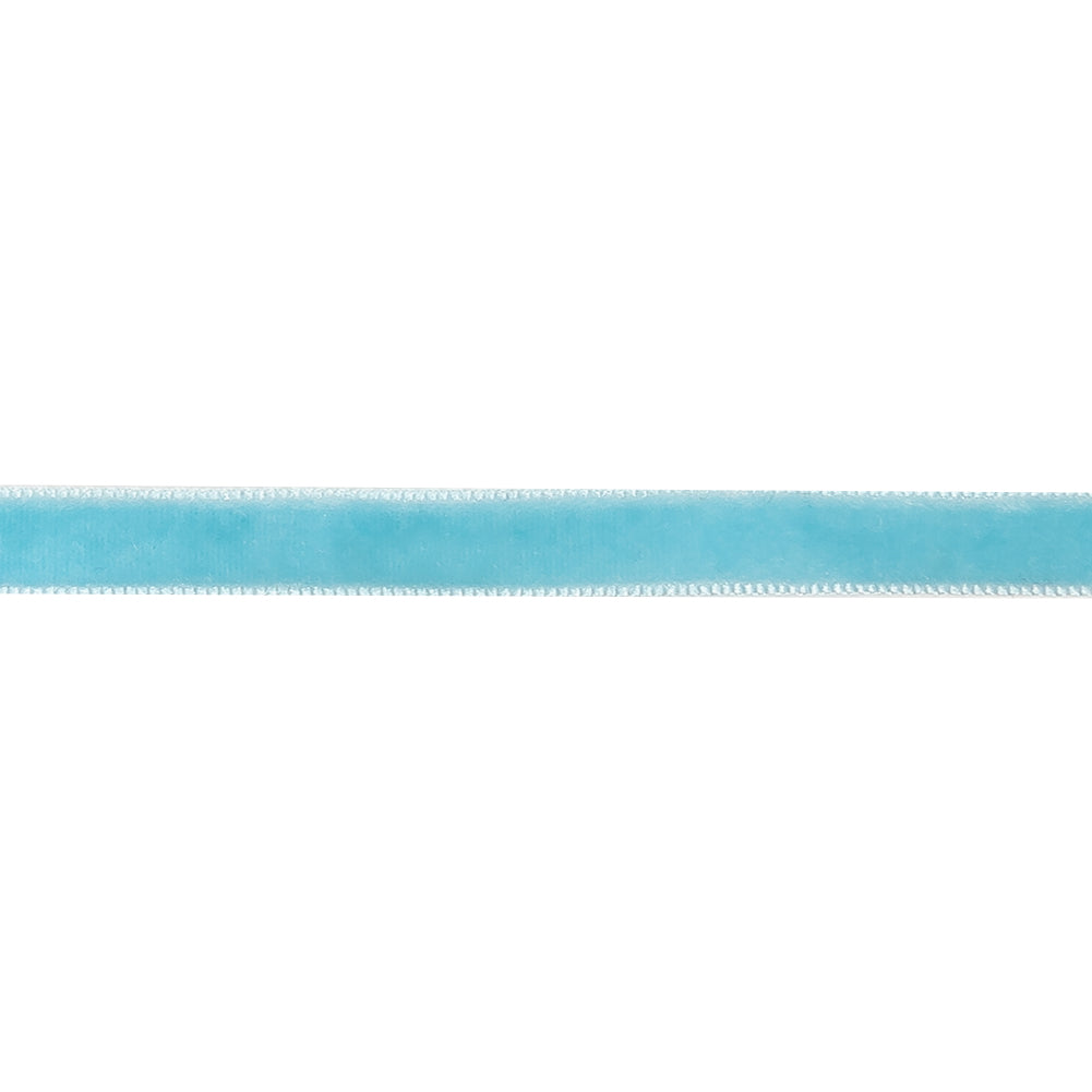 Sky Blue Single Face Velvet Ribbon - 0.3125" Detail