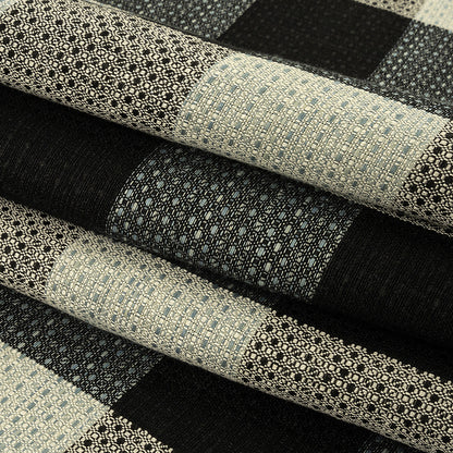 Caviar, White and High-Rise Buffalo Check Linen and Cotton Dobby Folded