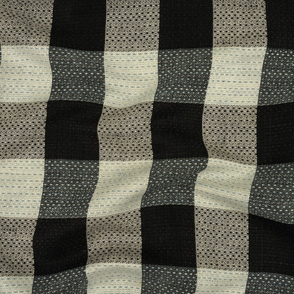 Caviar, White and High-Rise Buffalo Check Linen and Cotton Dobby
