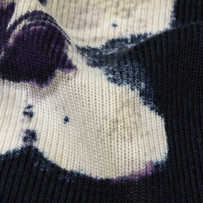 Navy, White and Purple Floral Stretch Polyester Sweater Knit Detail