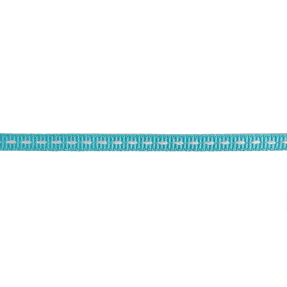 Turquoise Grosgrain Ribbon with Bright White Stitching - 0.25" Detail
