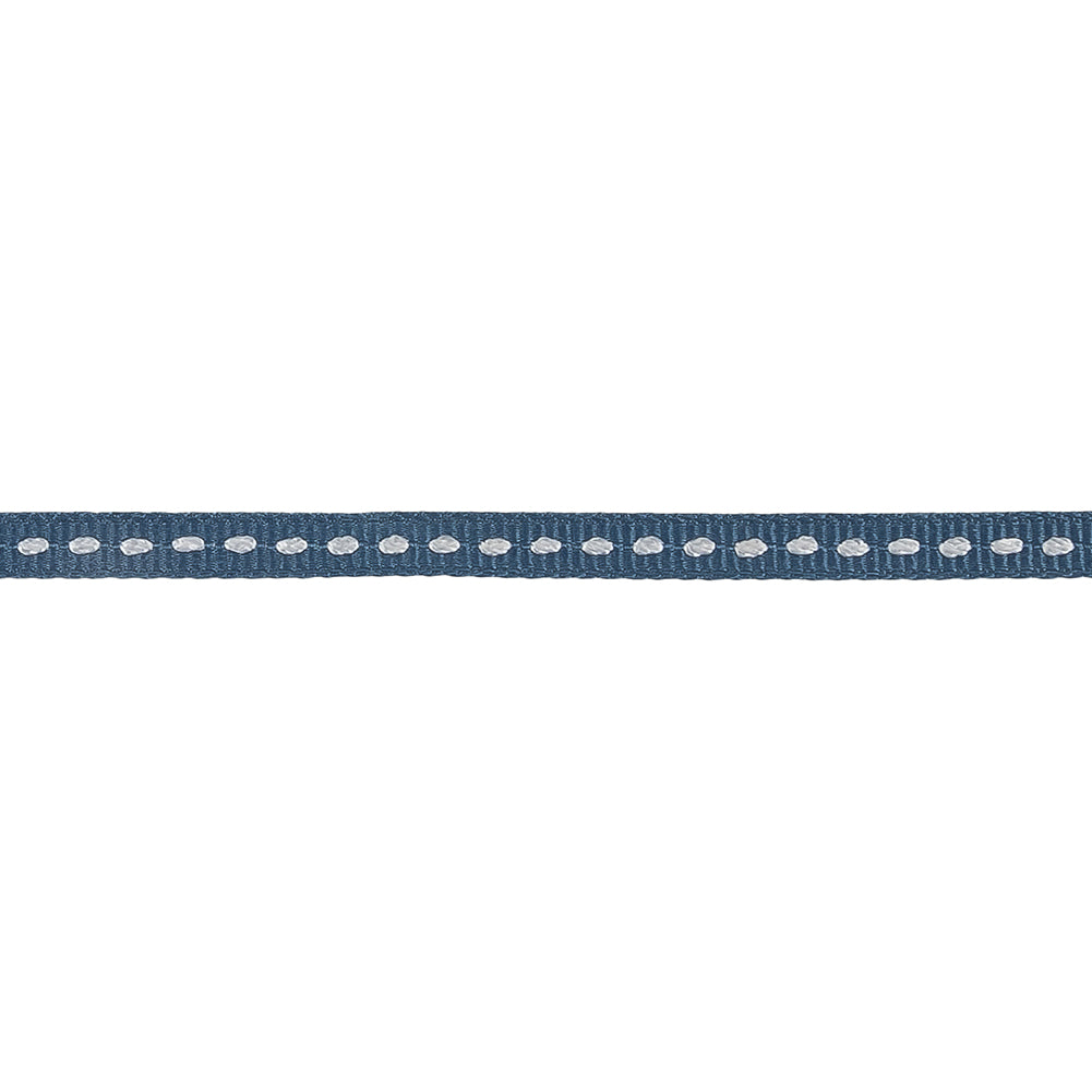 Blue Horizon Grosgrain Ribbon with Lucent White Stitching - 0.25" Detail