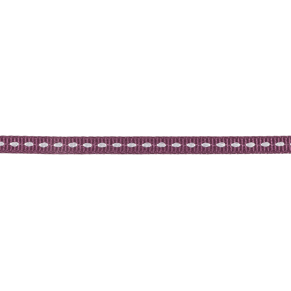 Amaranth Grosgrain Ribbon with Lucent White Stitching - 0.25" Detail