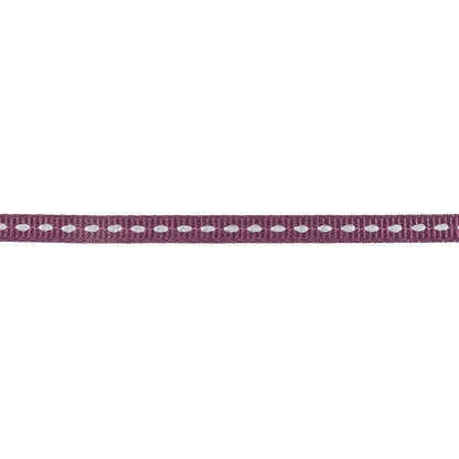 Amaranth Grosgrain Ribbon with Lucent White Stitching - 0.25" Detail