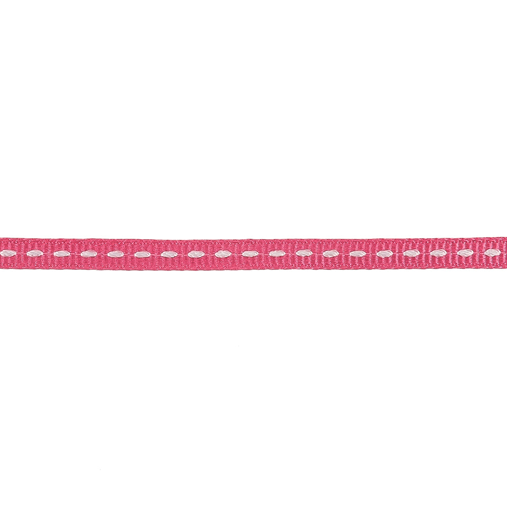 Pink Carnation Grosgrain Ribbon with Lucent White Stitching - 0.25" Detail