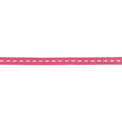 Pink Carnation Grosgrain Ribbon with Lucent White Stitching - 0.25" Detail