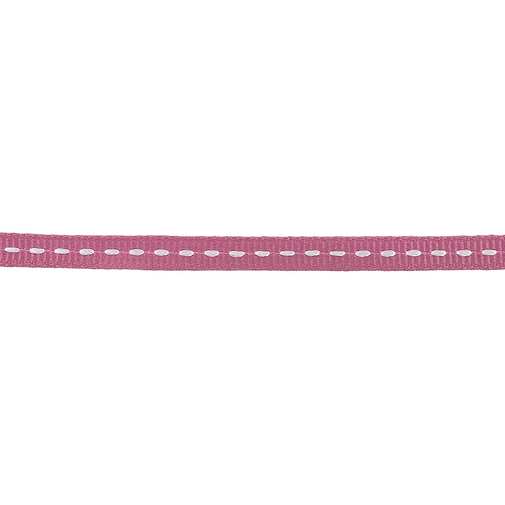Dark Pink Grosgrain Ribbon with Lucent White Stitching - 0.25" Detail