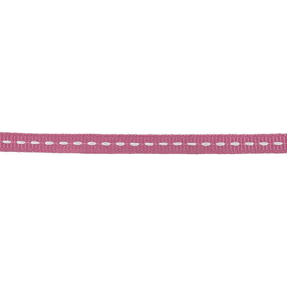 Dark Pink Grosgrain Ribbon with Lucent White Stitching - 0.25" Detail