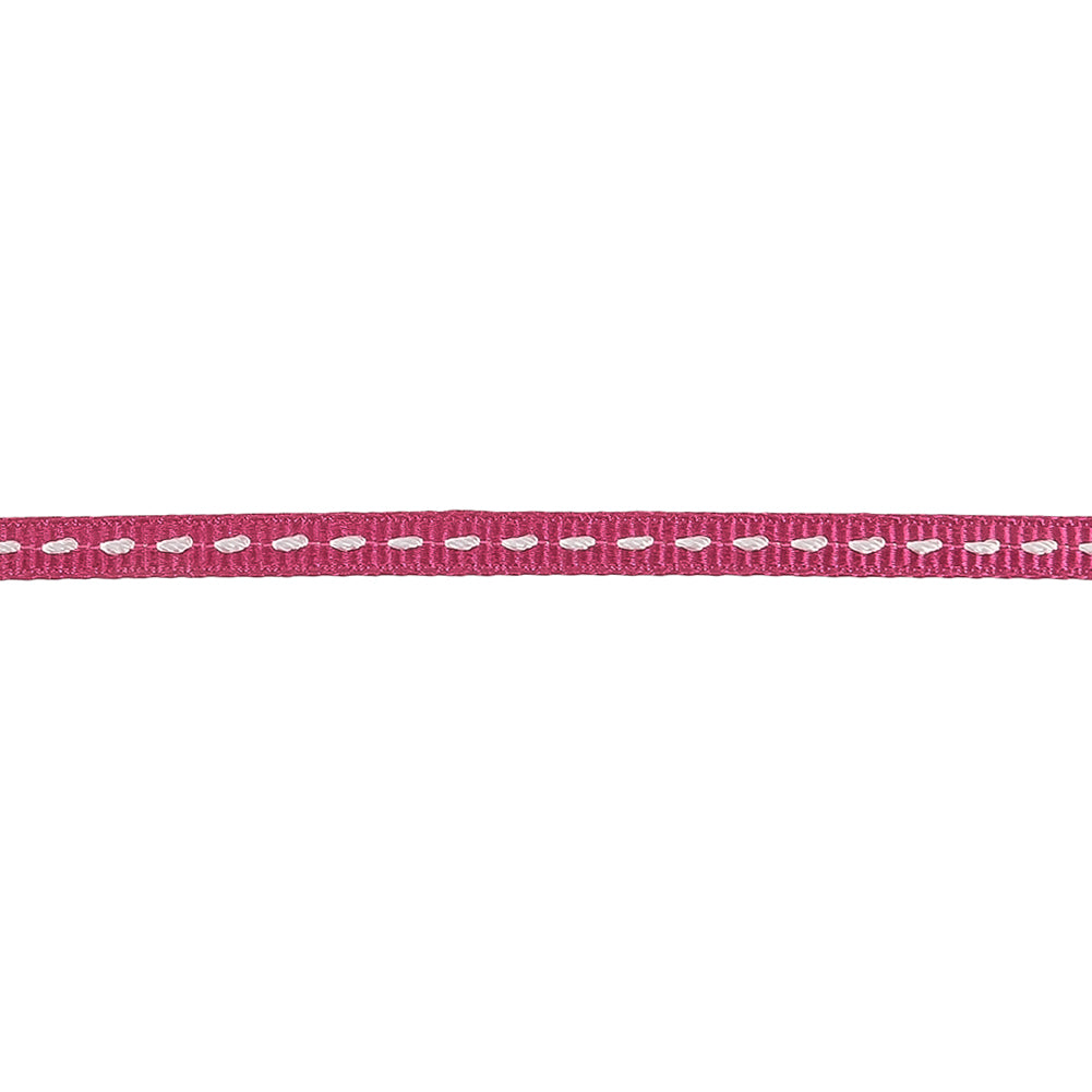 Raspberry Rose Grosgrain Ribbon with Lucent White Stitching - 0.25" Detail