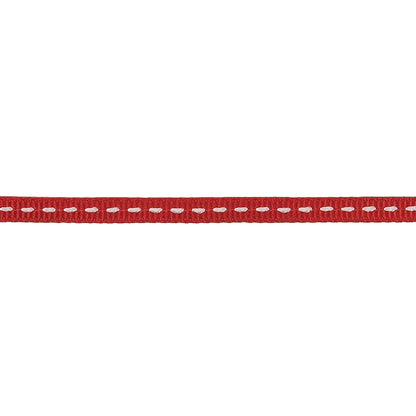 Red Grosgrain Ribbon with Lucent White Stitching - 0.25" Detail