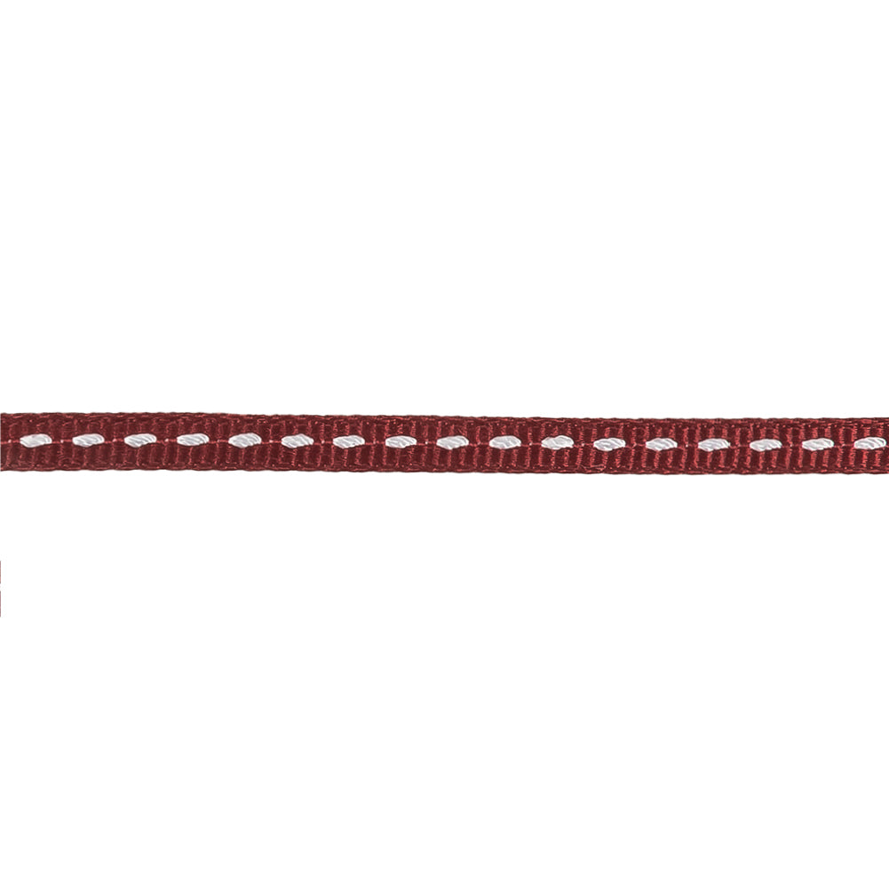 Wine Grosgrain Ribbon with Lucent White Stitching - 0.25" Detail
