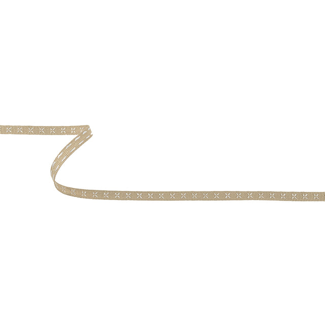 Beige Grosgrain Ribbon with Blanc de Blanc Stitched Flowers - 0.25"