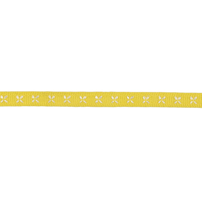 Sunshine Yellow Grosgrain Ribbon with Blanc de Blanc Stitched Flowers - 0.25" Detail
