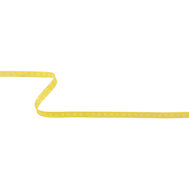 Sunshine Yellow Grosgrain Ribbon with Blanc de Blanc Stitched Flowers - 0.25"