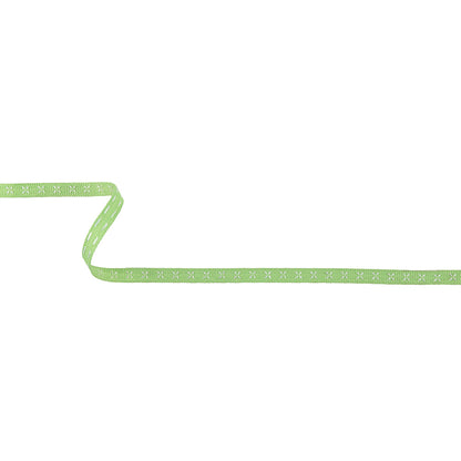 Spring Green Grosgrain Ribbon with Blanc de Blanc Stitched Flowers - 0.25"