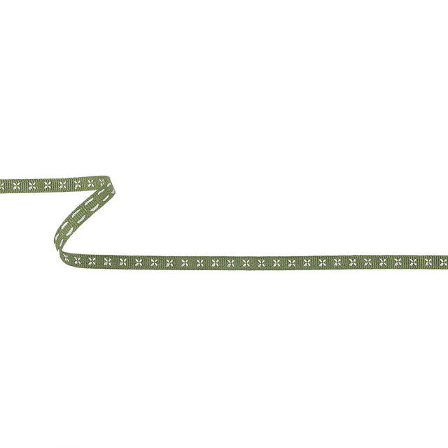Epsom Green Grosgrain Ribbon with Blanc de Blanc Stitched Flowers - 0.25"