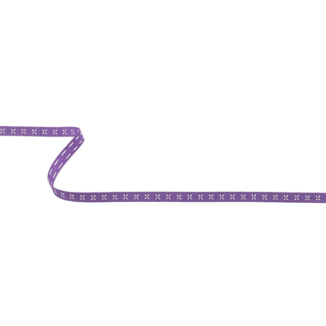 Purple Grosgrain Ribbon with Blanc de Blanc Stitched Flowers - 0.25"