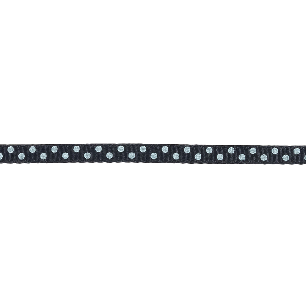 Total Eclipse and White Polka Dots Grosgrain Ribbon - 0.25" Detail