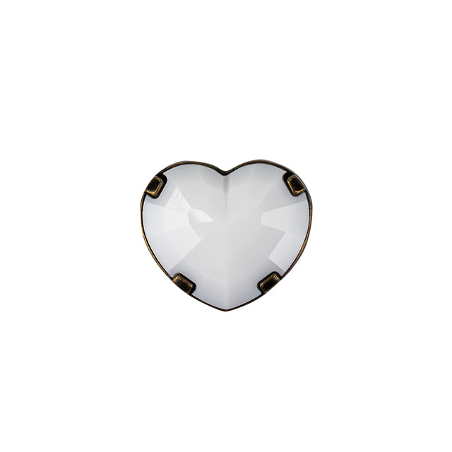Italian White and Bronze Faceted Heart Shaped Shank Back Button - 25L/16mm