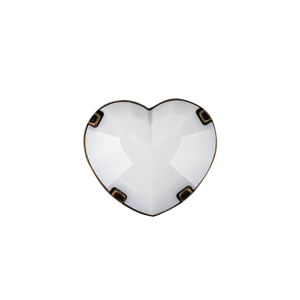 Italian White and Bronze Faceted Heart Shaped Shank Back Button - 32L/20mm
