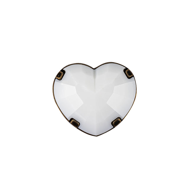 Italian White and Bronze Faceted Heart Shaped Shank Back Button - 32L/20mm
