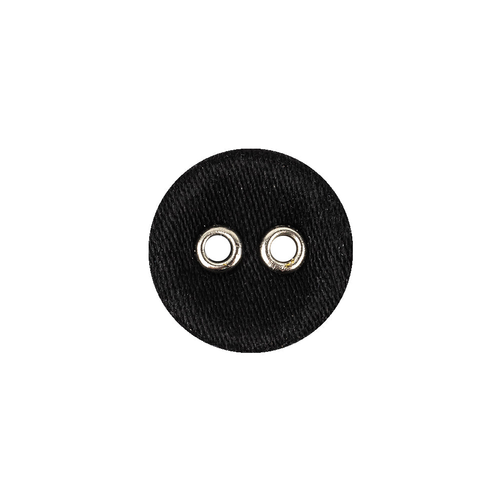 Black Fabric Covered Silver Edged 2-Hole Button - 25L/16mm