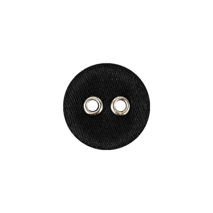 Black Fabric Covered Silver Edged 2-Hole Button - 25L/16mm
