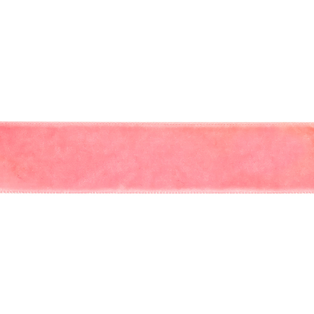 Flamingo Pink Single Face Velvet Ribbon - 0.75" Detail
