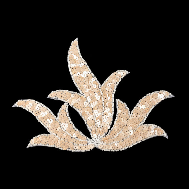 Vintage Peach Bellini Satin Beaded and Sequins Leaf Motif Applique - 5.125" x 7.25"