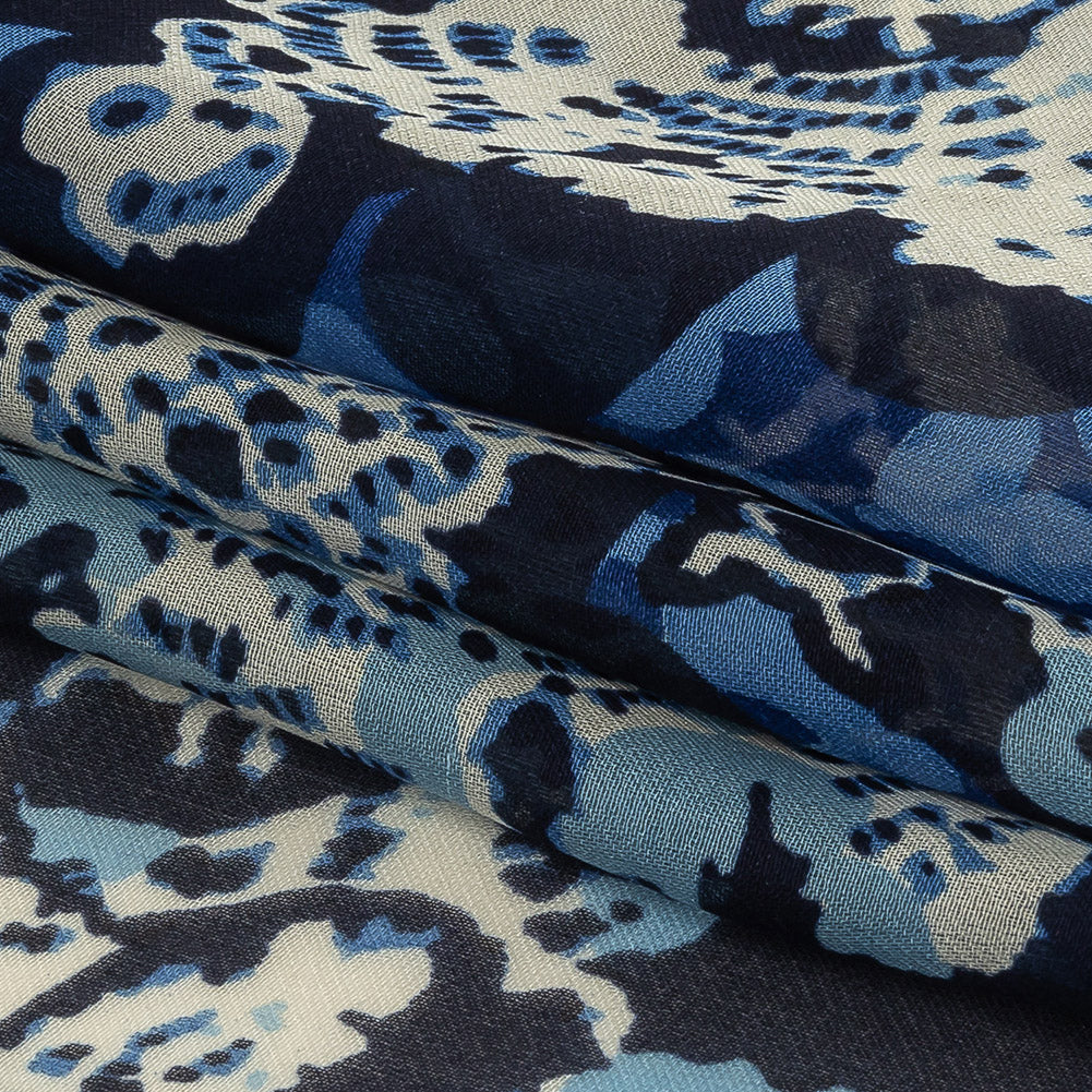 Blue and Cream Floral Silk Chiffon Detail