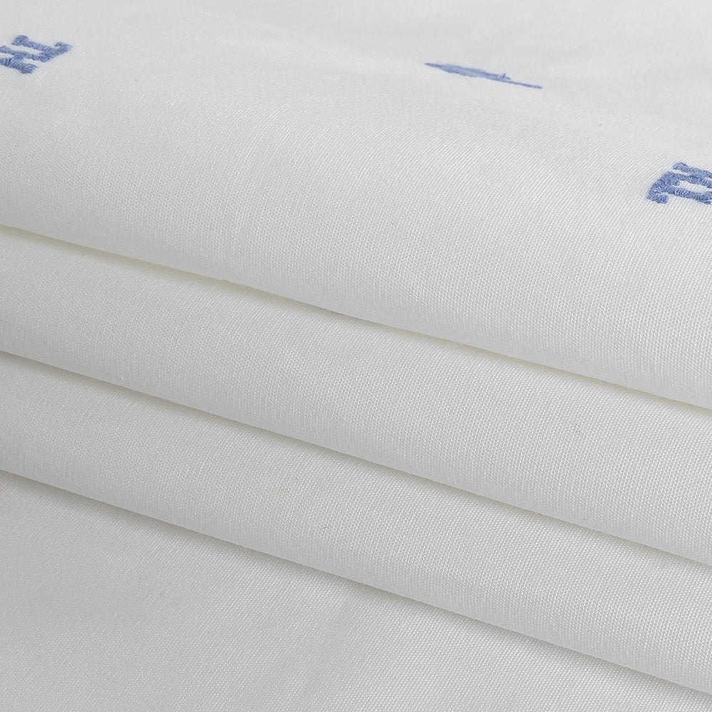 Tommy Hilfiger White and French Blue Palm Trees Embroidered Cotton Woven Folded