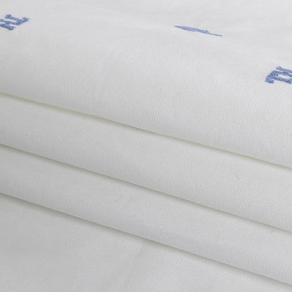 Tommy Hilfiger White and French Blue Palm Trees Embroidered Cotton Woven Folded