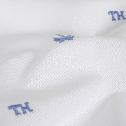 Tommy Hilfiger White and French Blue Palm Trees Embroidered Cotton Woven Detail