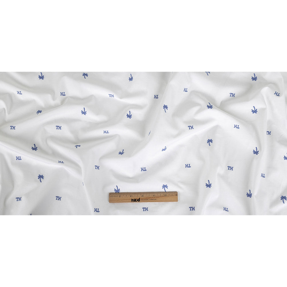 Tommy Hilfiger White and French Blue Palm Trees Embroidered Cotton Woven Full
