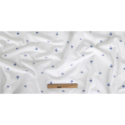 Tommy Hilfiger White and French Blue Palm Trees Embroidered Cotton Woven Full