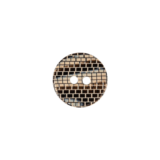 Italian Frosted Almond, Gray and Brown Brick Patterned 2-Hole Smooth Top Plastic Button - 20L/12.5mm