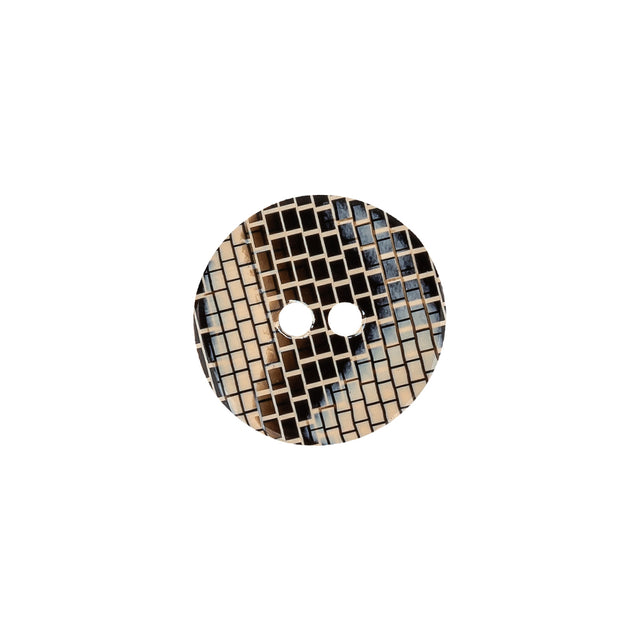 Italian Frosted Almond, Gray and Brown Brick Patterned 2-Hole Smooth Top Plastic Button - 24L/15mm