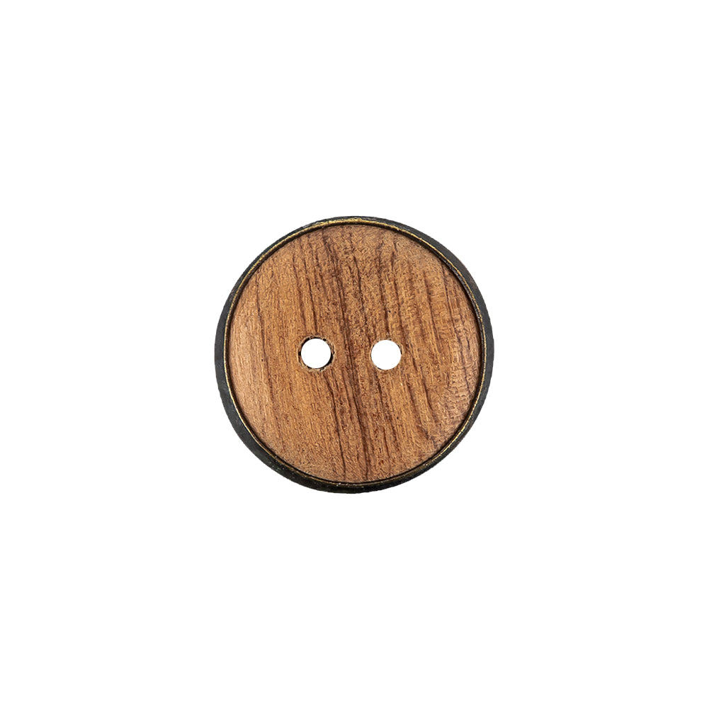 Portuguese Natural Wood Set-in Gunmetal 2-Hole Button - 24L/15mm Detail