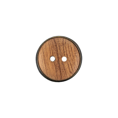 Portuguese Natural Wood Set-in Gunmetal 2-Hole Button - 24L/15mm Detail