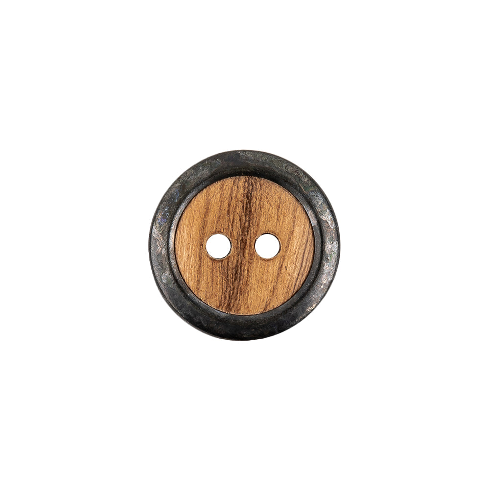 Portuguese Natural Wood Set-in Gunmetal 2-Hole Button - 24L/15mm
