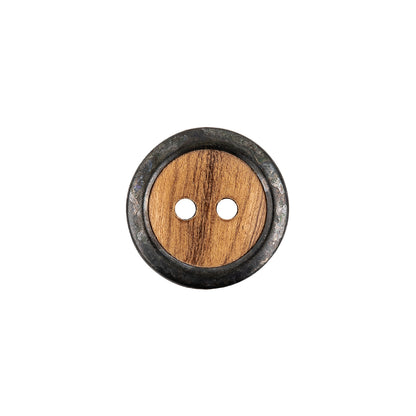 Portuguese Natural Wood Set-in Gunmetal 2-Hole Button - 24L/15mm