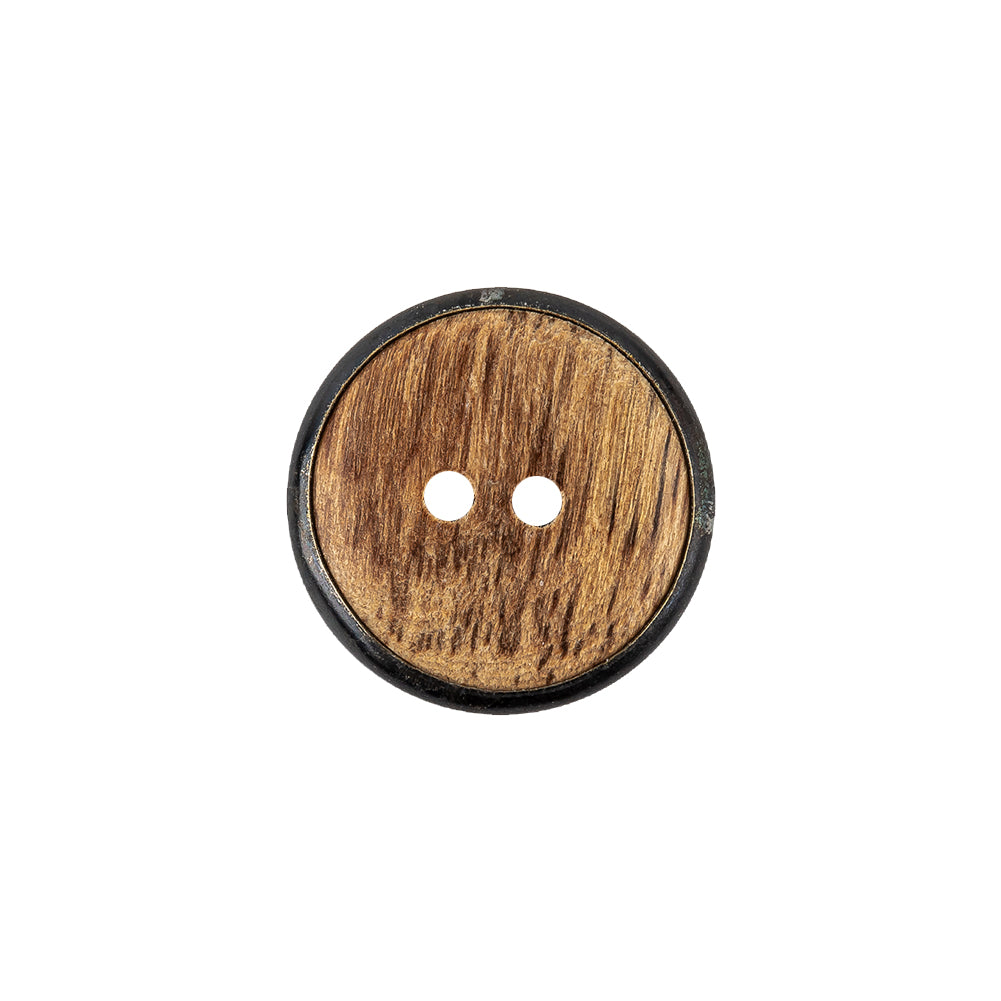 Portuguese Natural Wood Set-in Gunmetal 2-Hole Button - 28L/18mm Detail