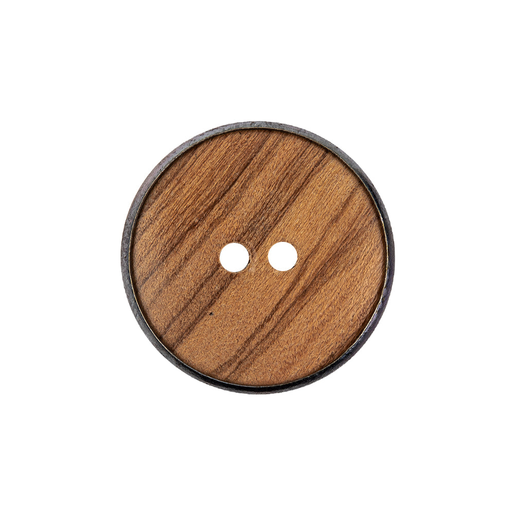 Portuguese Natural Wood Set-in Gunmetal 2-Hole Button - 35L/22mm Detail