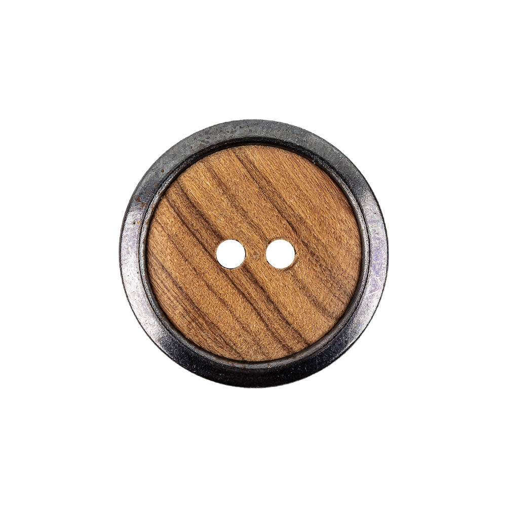 Portuguese Natural Wood Set-in Gunmetal 2-Hole Button - 35L/22mm