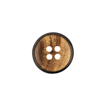Portuguese Natural Wood Set-in Gunmetal 4-Hole Button - 24L/15mm Detail