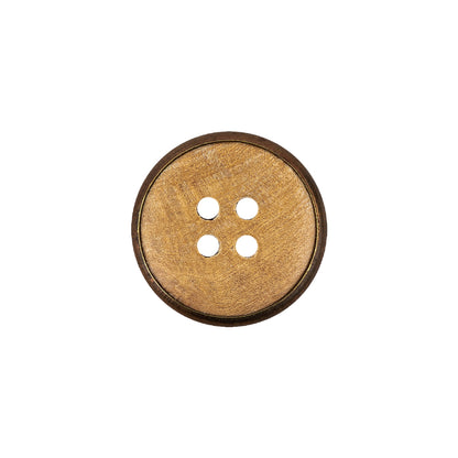 Portuguese Natural Wood Set-in Brass 4-Hole Button - 28L/18mm Detail