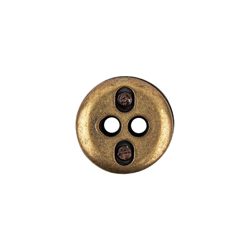 Italian Seal Brown and Brass Metal and Leatherette Button - 24L/15mm Detail