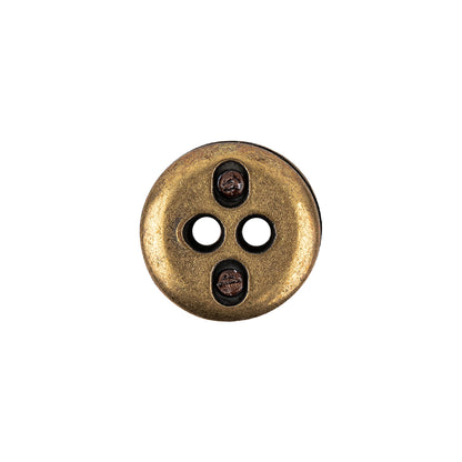 Italian Seal Brown and Brass Metal and Leatherette Button - 24L/15mm Detail