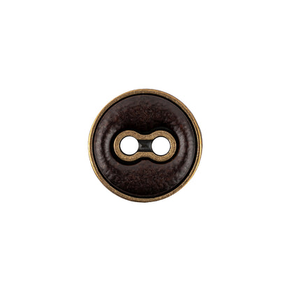 Italian Seal Brown and Brass Metal and Leatherette Button - 24L/15mm